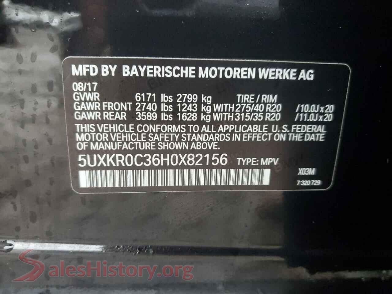 2017 BMW X5 VIN 5UXKR0C36H0X82156, wheel and tire