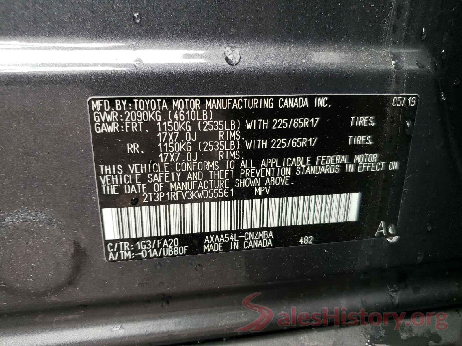 2T3P1RFV3KW055561 2019 TOYOTA RAV4