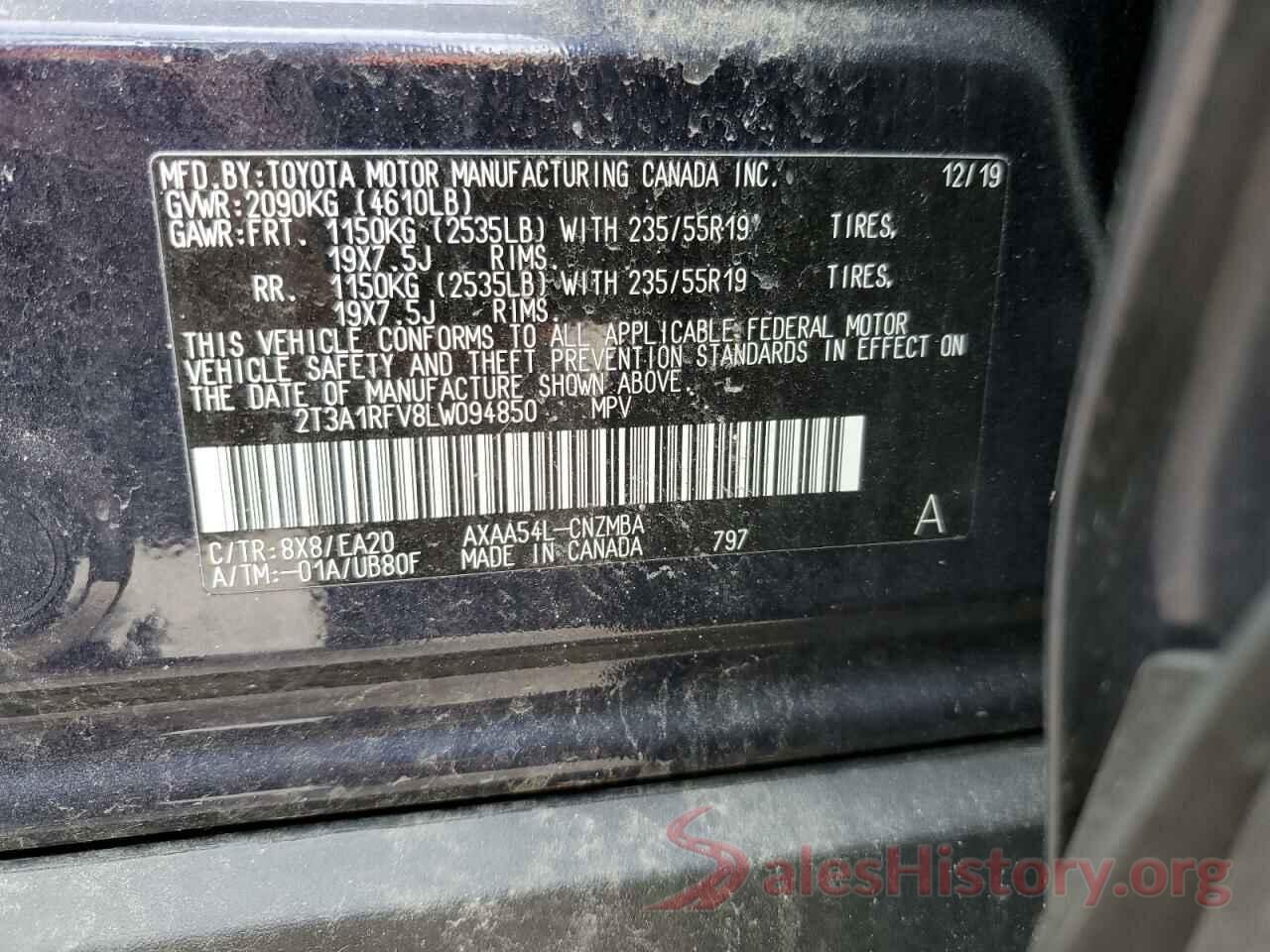 2T3A1RFV8LW094850 2020 TOYOTA RAV4