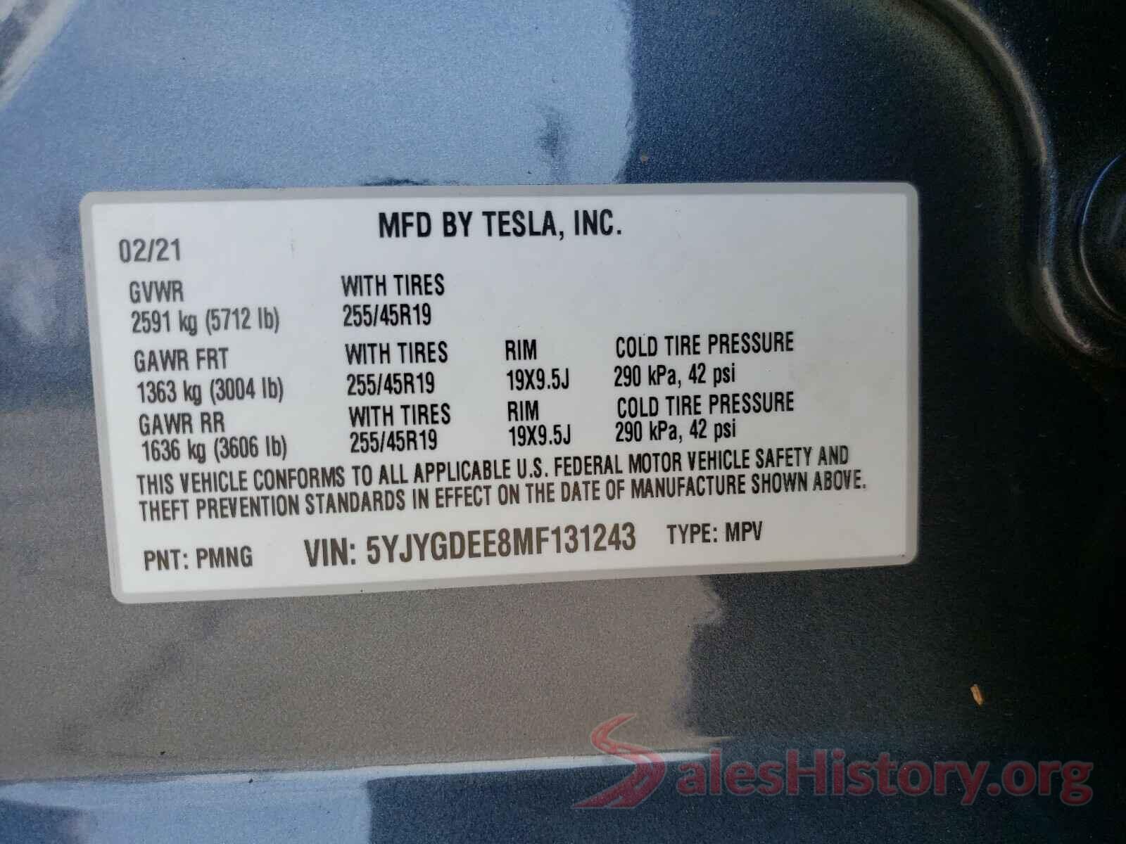 5YJYGDEE8MF131243 2021 TESLA MODEL Y