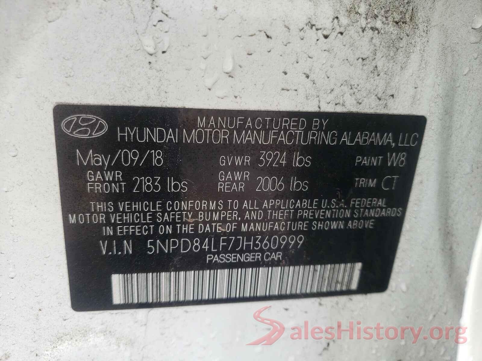 5NPD84LF7JH360999 2018 HYUNDAI ELANTRA