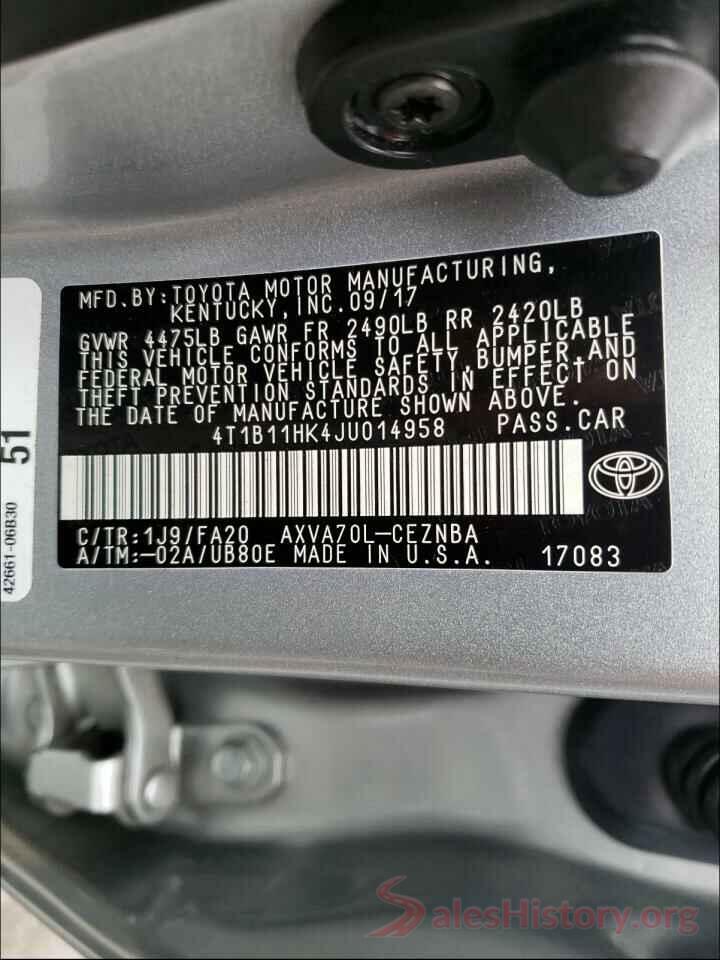 4T1B11HK4JU014958 2018 TOYOTA CAMRY