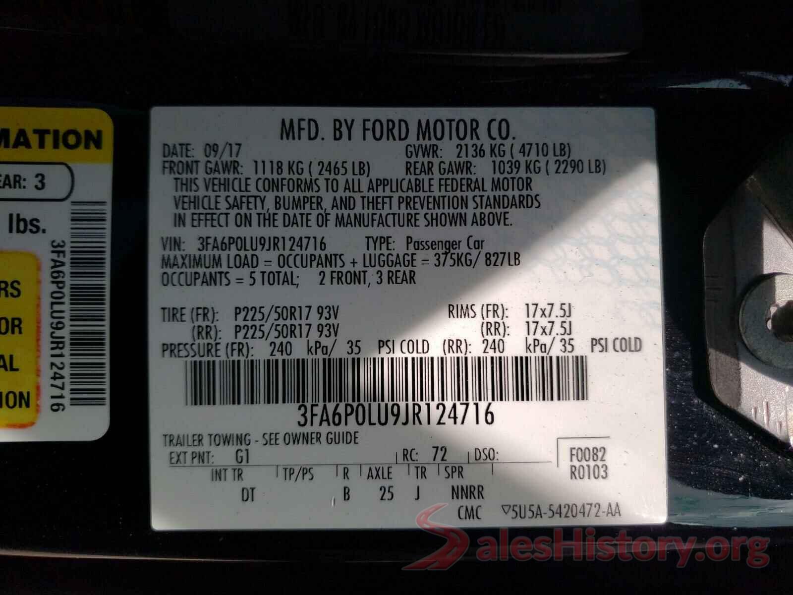 3FA6P0LU9JR124716 2018 FORD FUSION