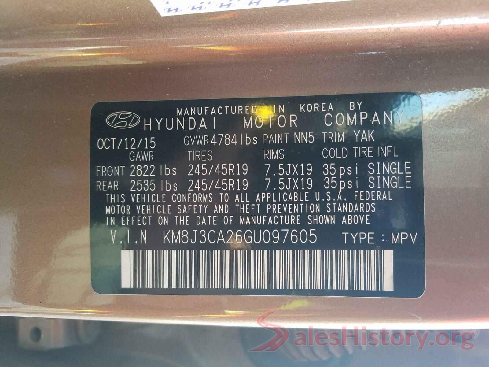 KM8J3CA26GU097605 2016 HYUNDAI TUCSON