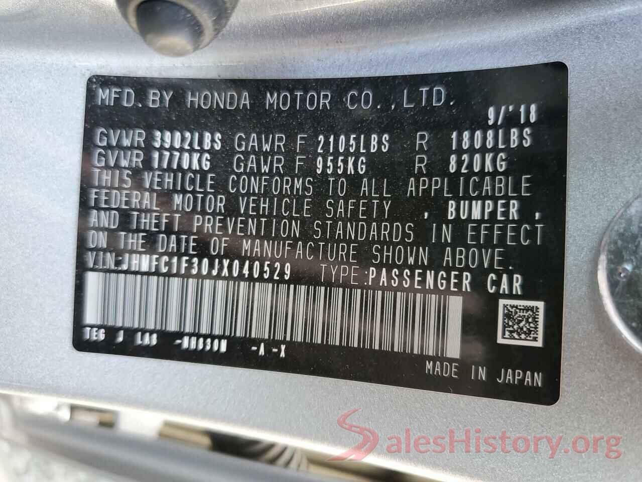 JHMFC1F30JX040529 2018 HONDA CIVIC