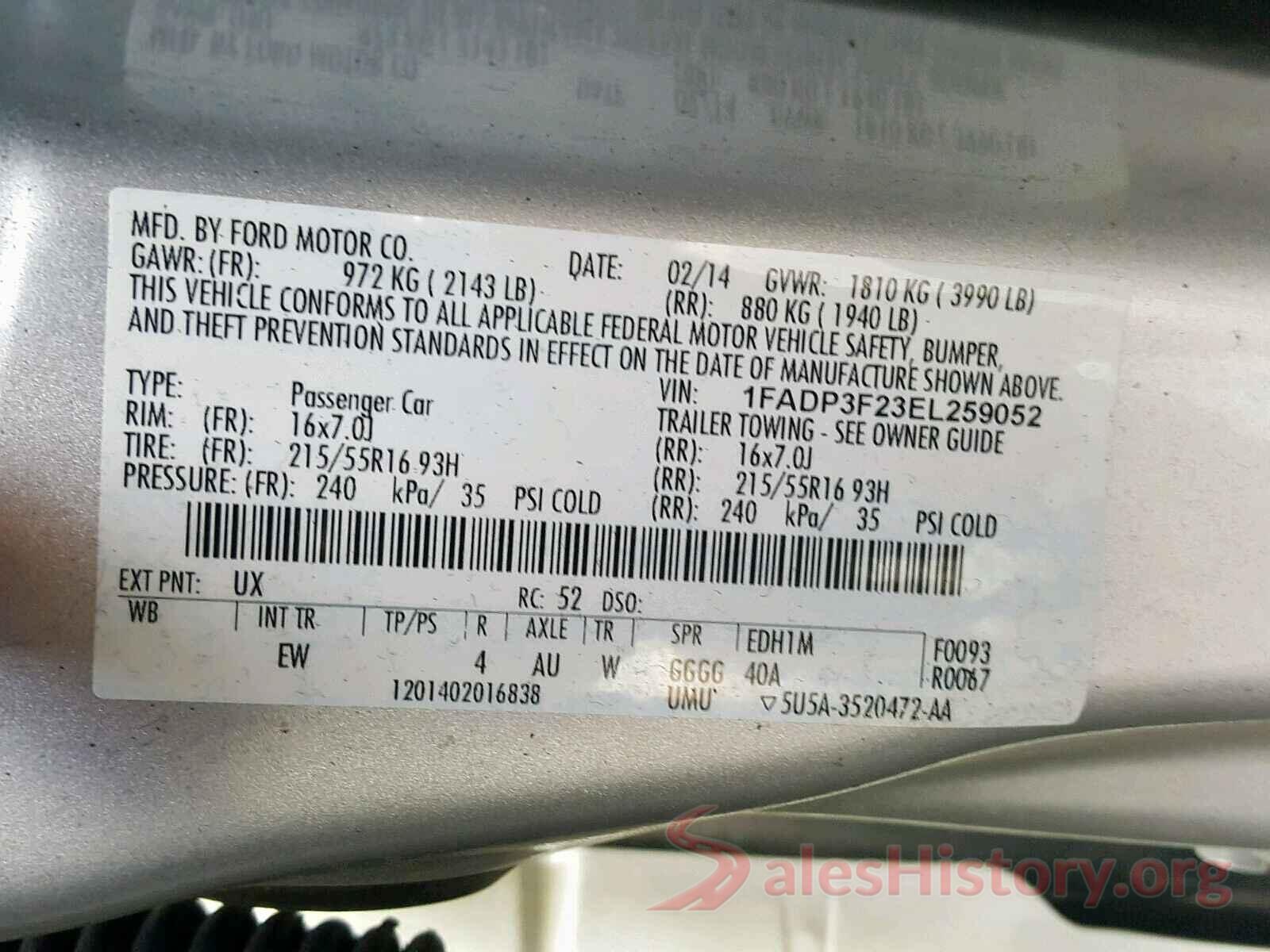 1FADP3F23EL259052 2014 FORD FOCUS SE