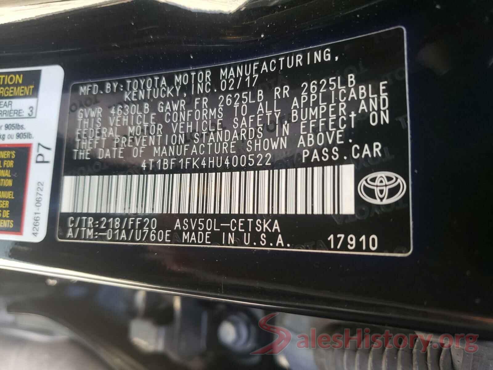 4T1BF1FK4HU400522 2017 TOYOTA CAMRY