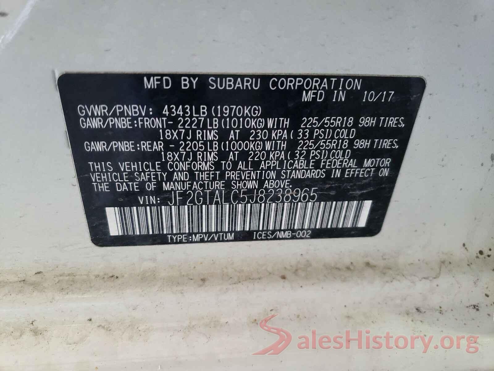 JF2GTALC5J8238965 2018 SUBARU CROSSTREK