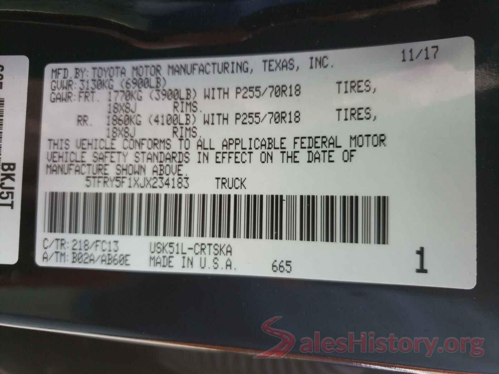 5TFRY5F1XJX234183 2018 TOYOTA TUNDRA