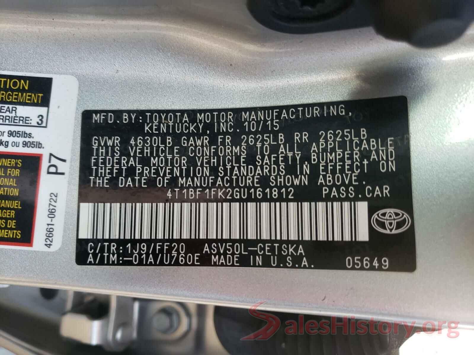 4T1BF1FK2GU161812 2016 TOYOTA CAMRY