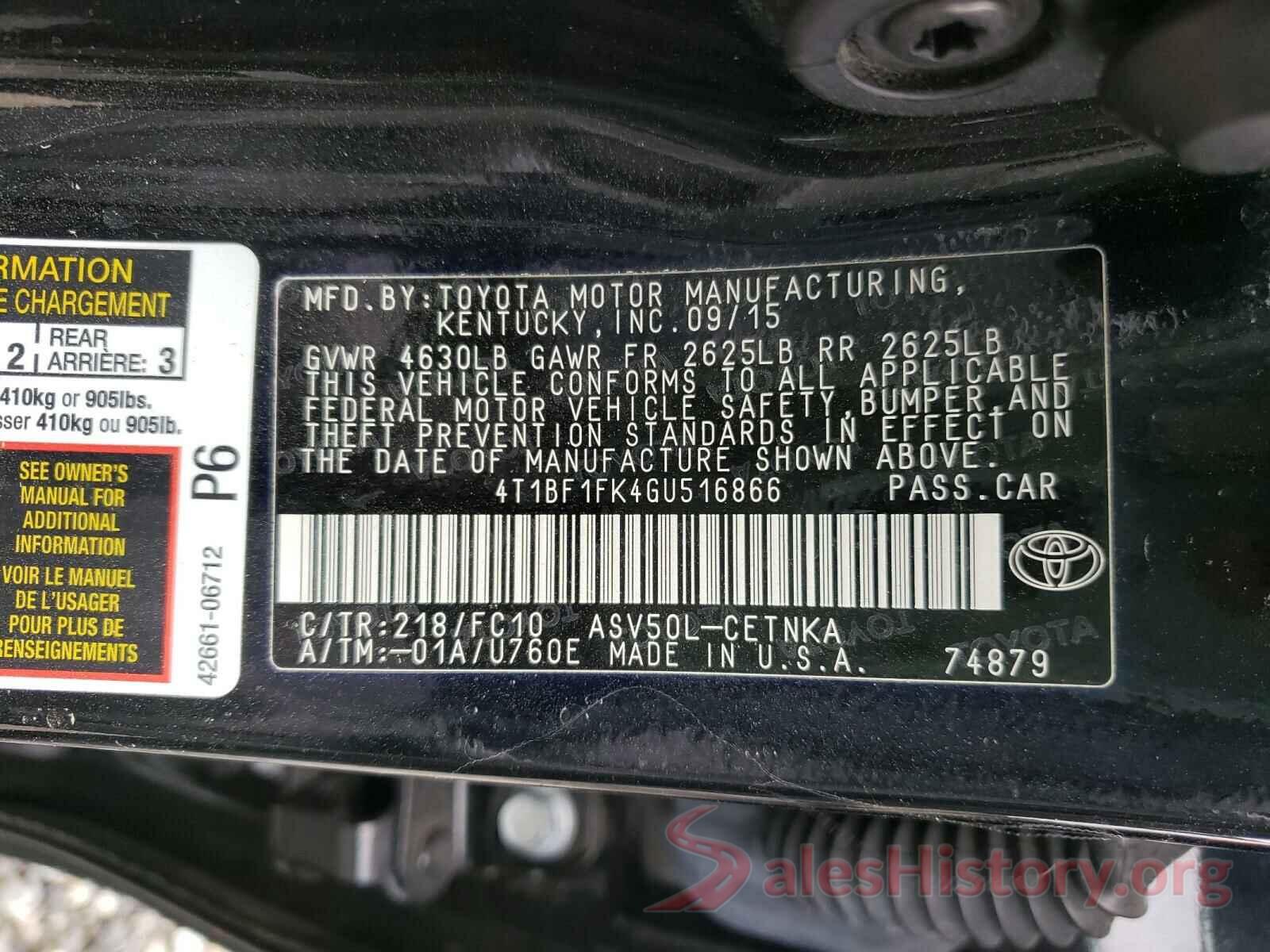 4T1BF1FK4GU516866 2016 TOYOTA CAMRY