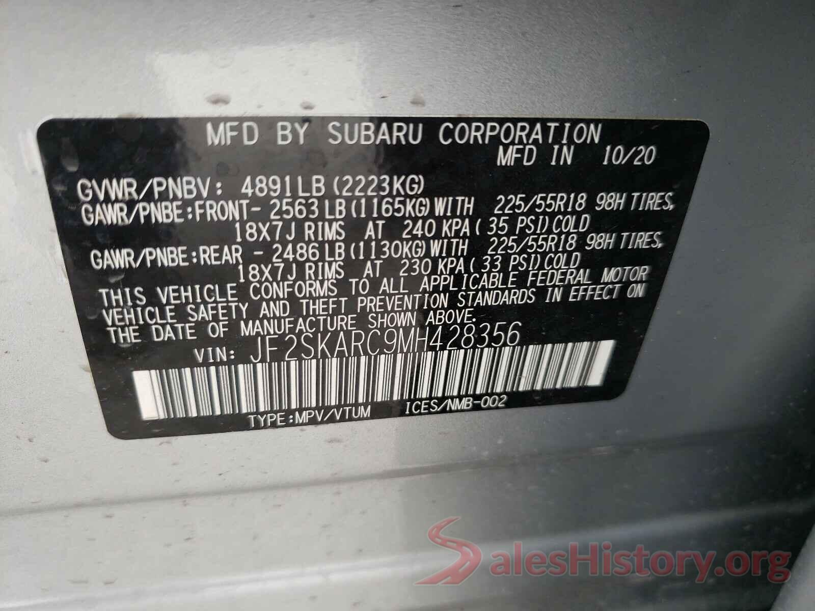 JF2SKARC9MH428356 2021 SUBARU FORESTER