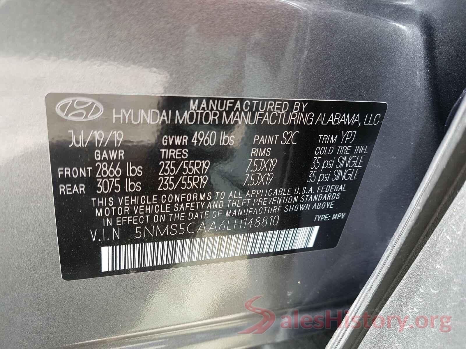 5NMS5CAA6LH148810 2020 HYUNDAI SANTA FE