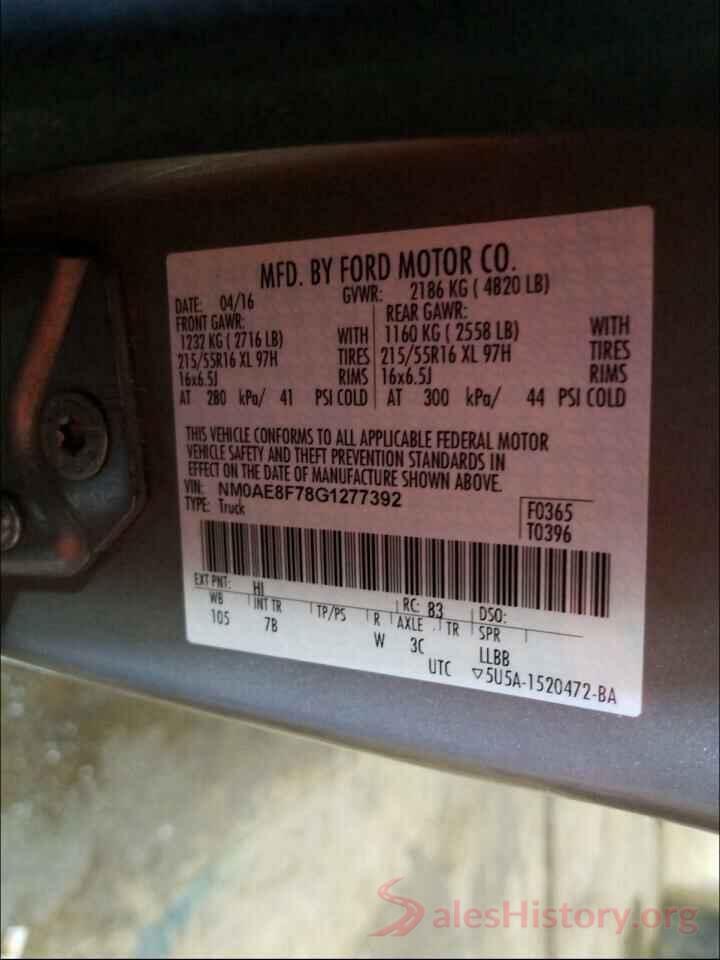 NM0AE8F78G1277392 2016 FORD TRANSIT CO