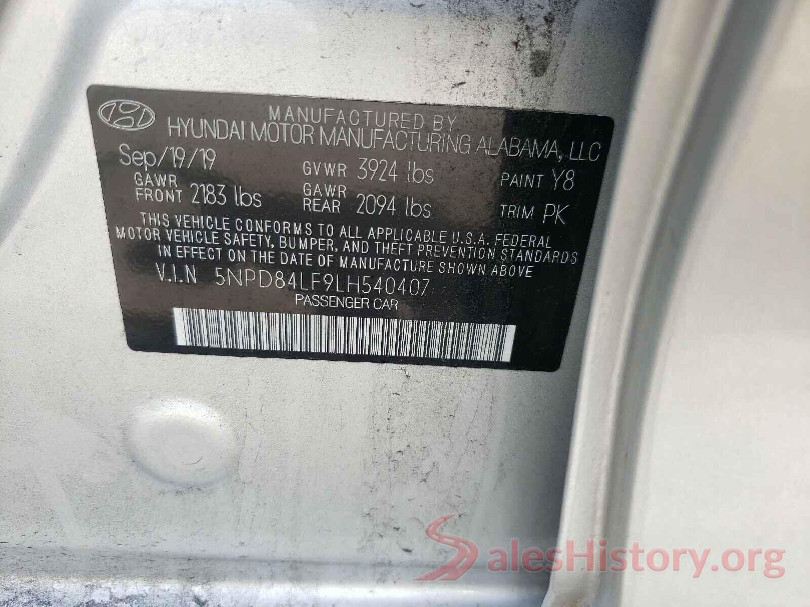 5NPD84LF9LH540407 2020 HYUNDAI ELANTRA