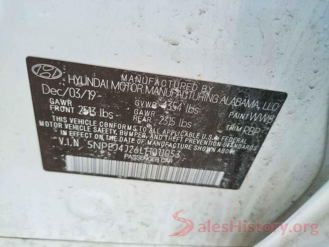 5NPEJ4J26LH011053 2020 HYUNDAI SONATA