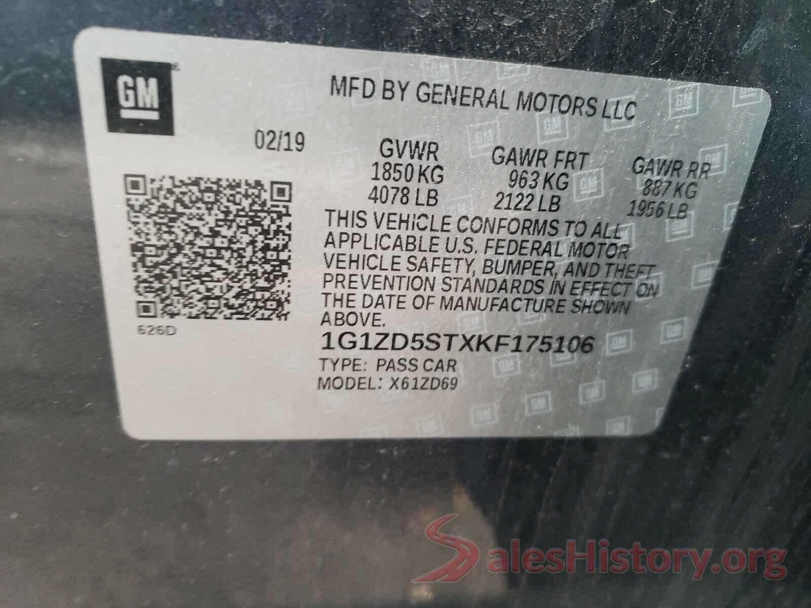 1G1ZD5STXKF175106 2019 CHEVROLET MALIBU