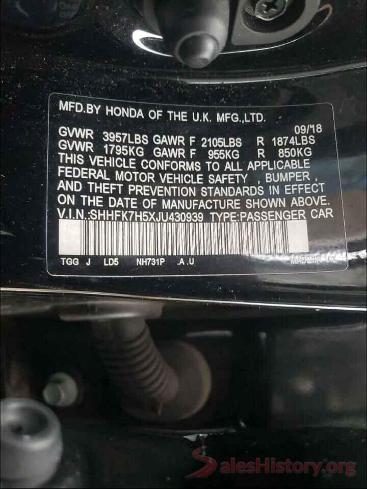 SHHFK7H5XJU430939 2018 HONDA CIVIC