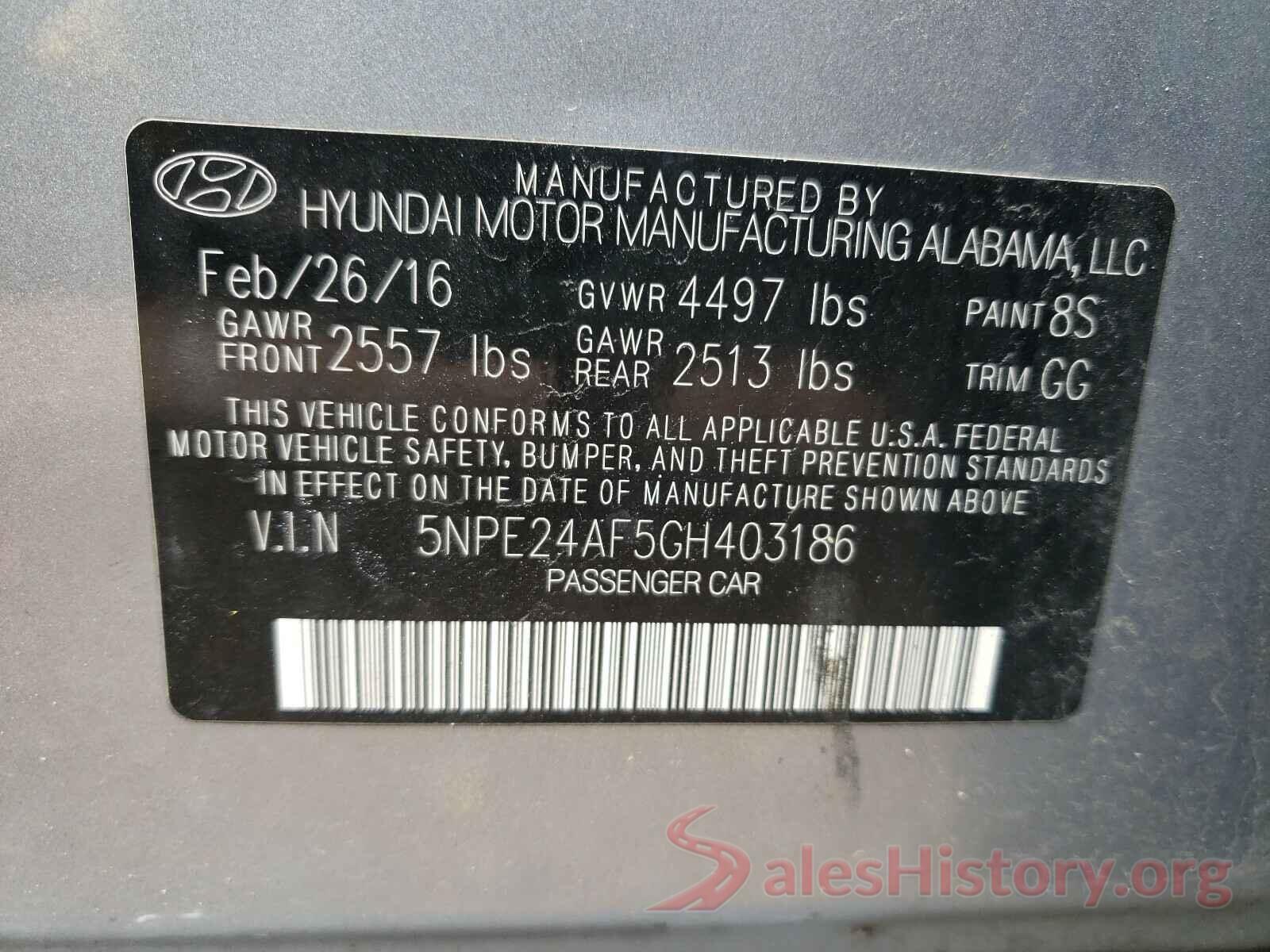 5NPE24AF5GH403186 2016 HYUNDAI SONATA