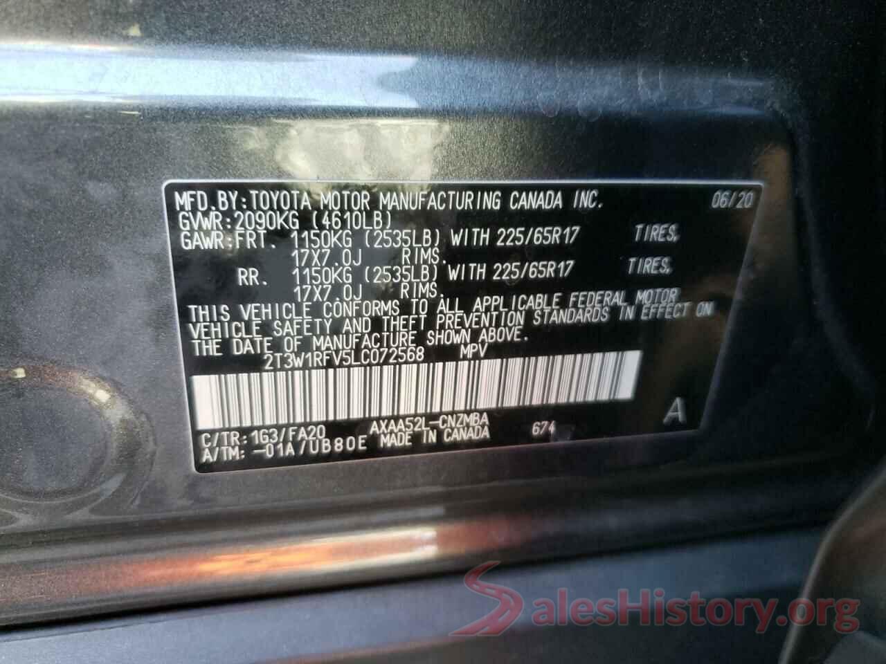 2T3W1RFV5LC072568 2020 TOYOTA RAV4