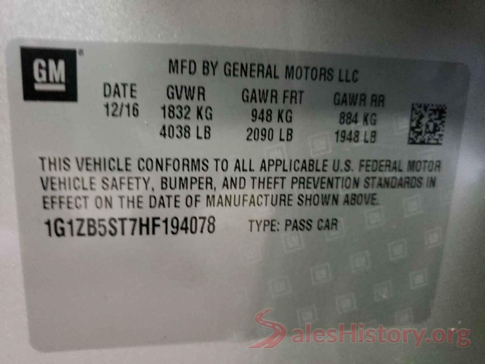 1G1ZB5ST7HF194078 2017 CHEVROLET MALIBU