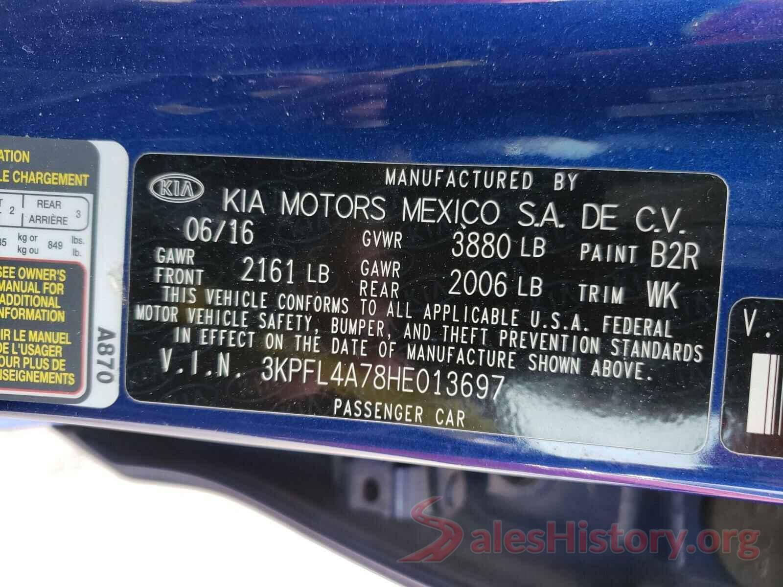 3KPFL4A78HE013697 2017 KIA FORTE