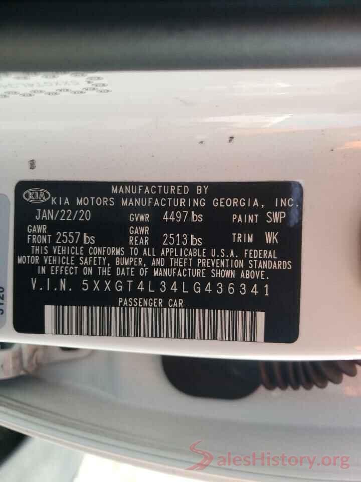 5XXGT4L34LG436341 2020 KIA OPTIMA