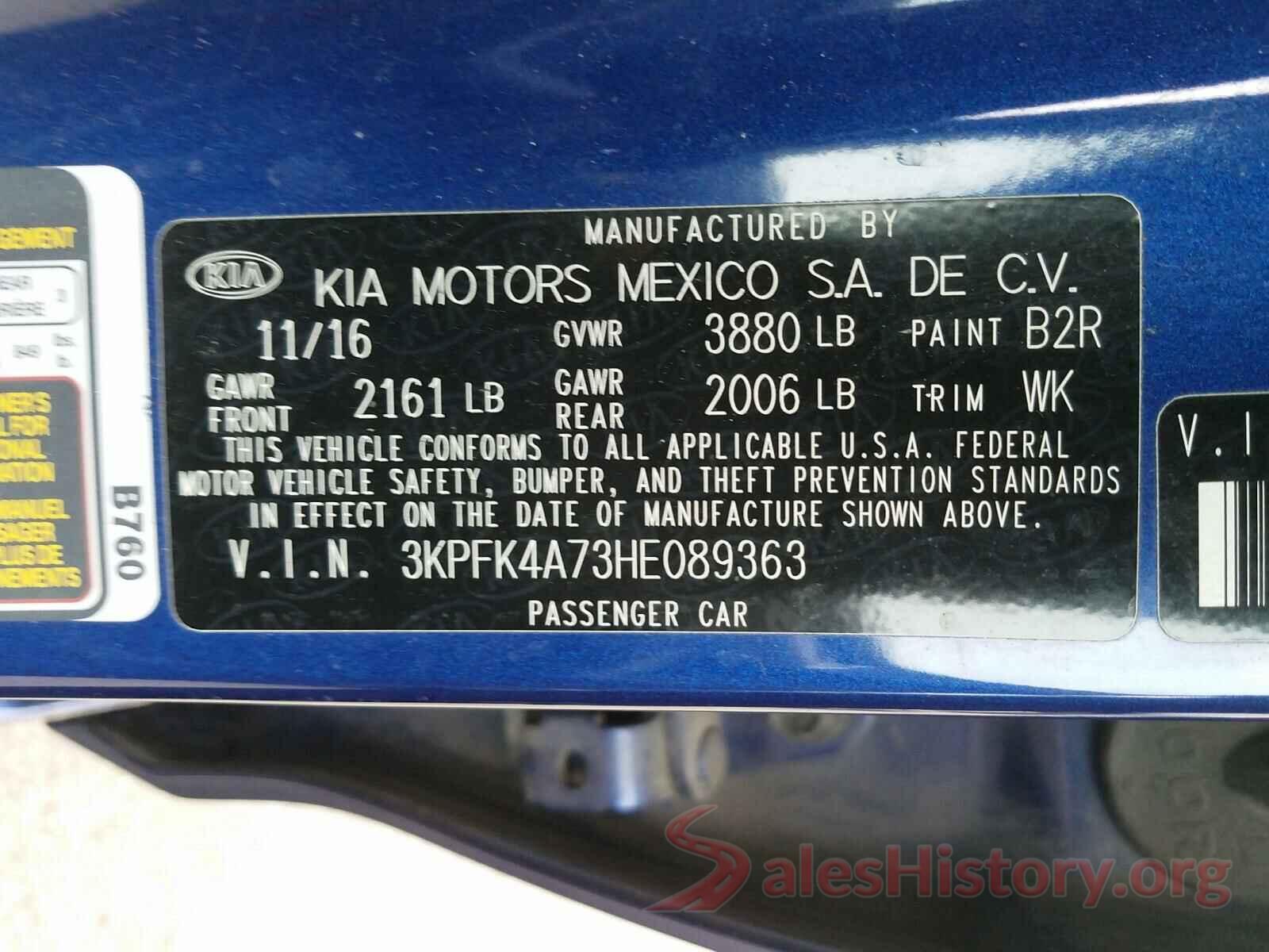 3KPFK4A73HE089363 2017 KIA FORTE