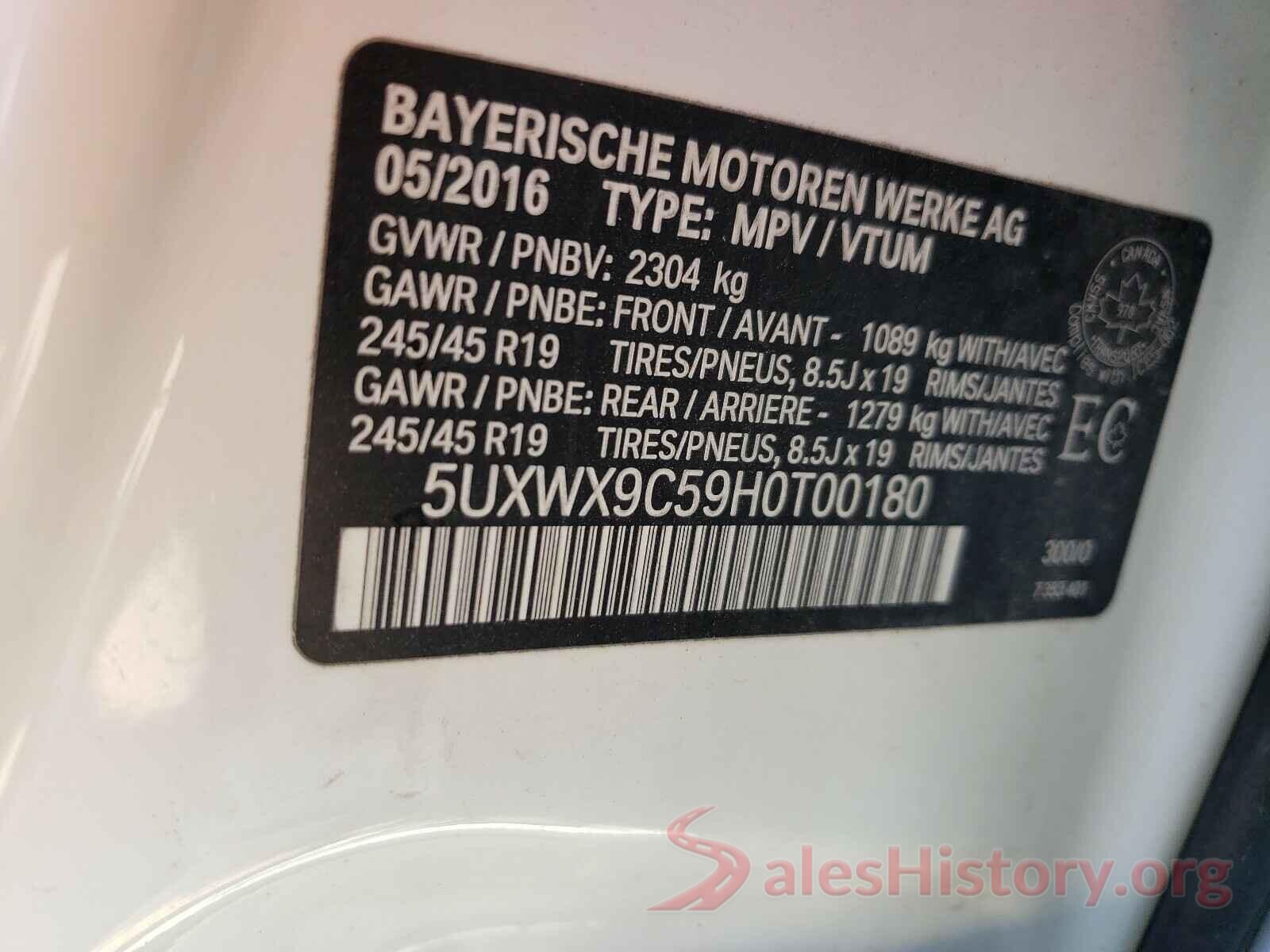 5UXWX9C59H0T00180 2017 BMW X3