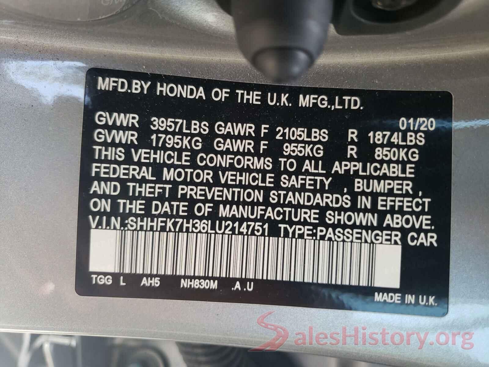 SHHFK7H36LU214751 2020 HONDA CIVIC