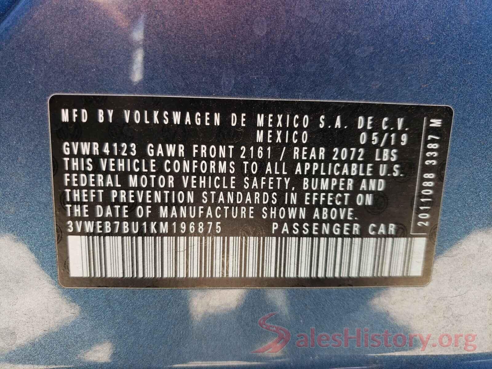 3VWEB7BU1KM196875 2019 VOLKSWAGEN JETTA