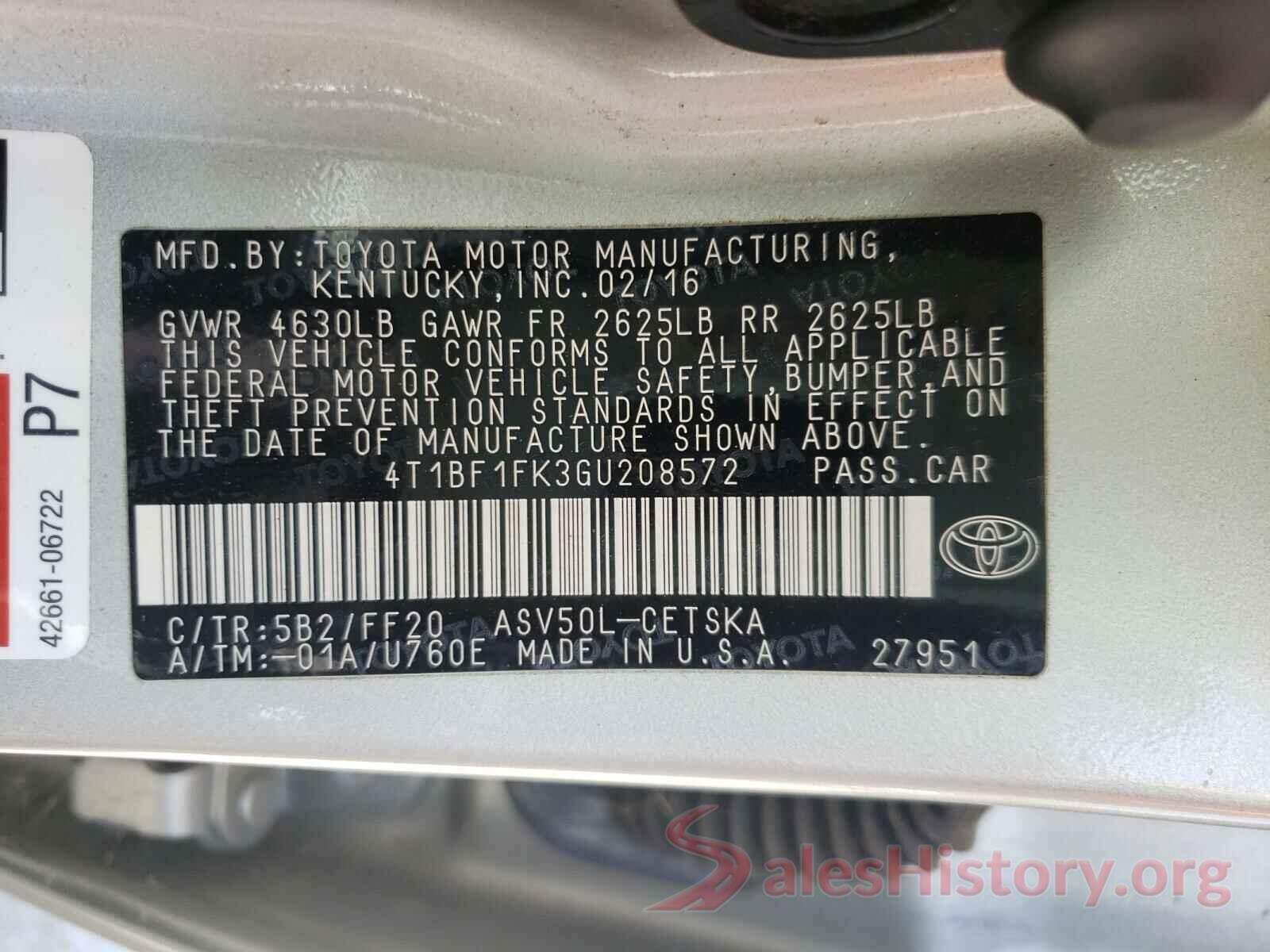 4T1BF1FK3GU208572 2016 TOYOTA CAMRY