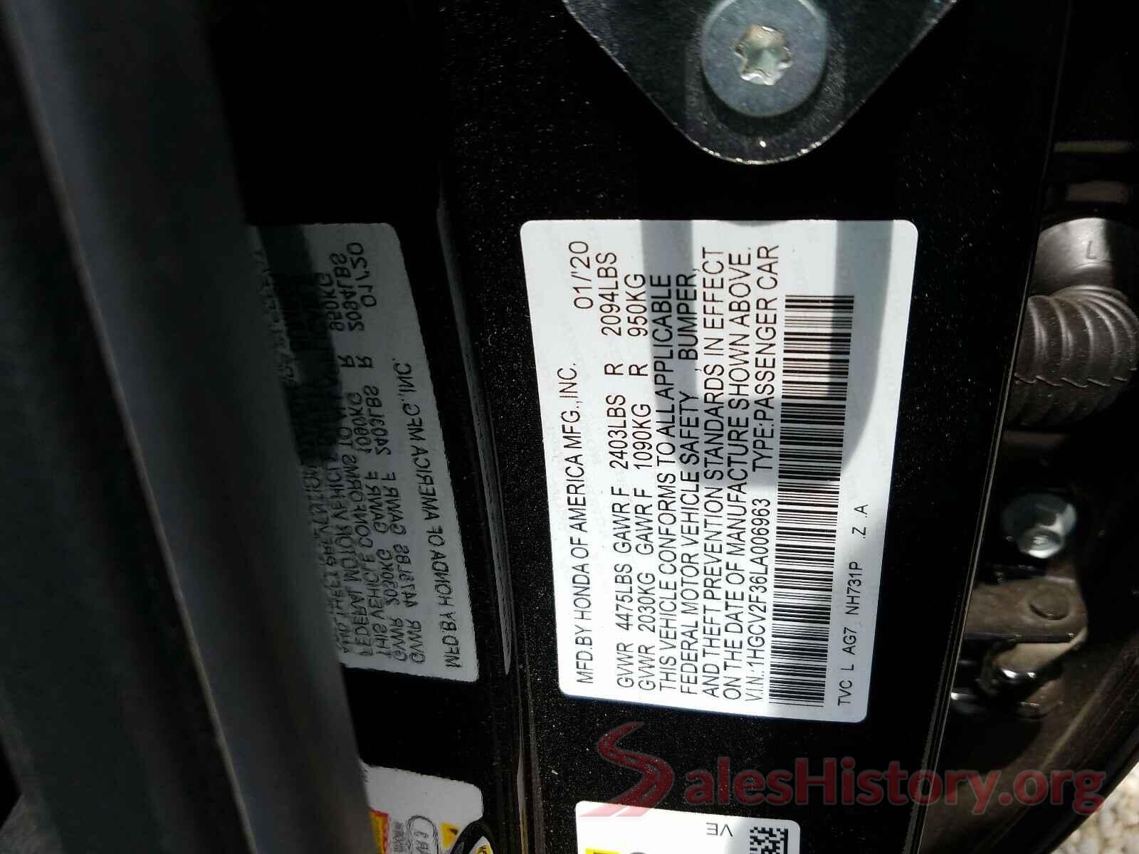 1HGCV2F36LA006963 2020 HONDA ACCORD