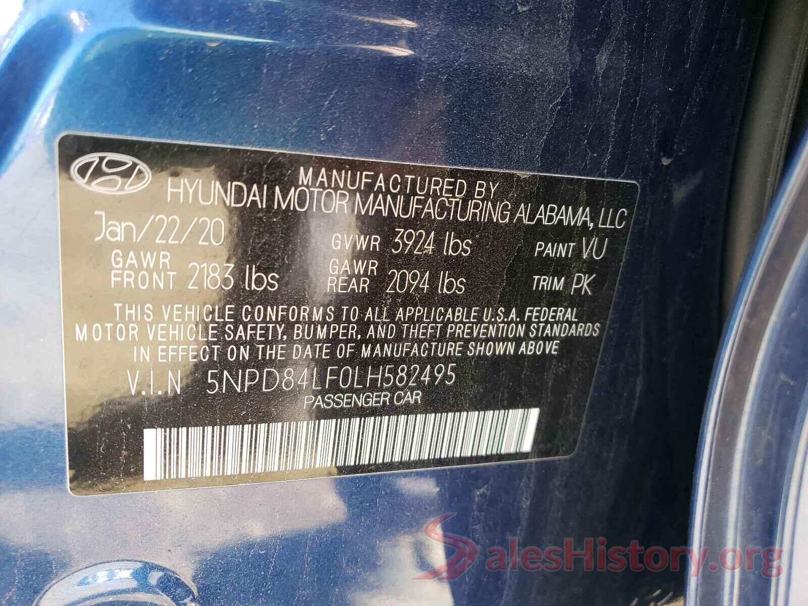 5NPD84LF0LH582495 2020 HYUNDAI ELANTRA