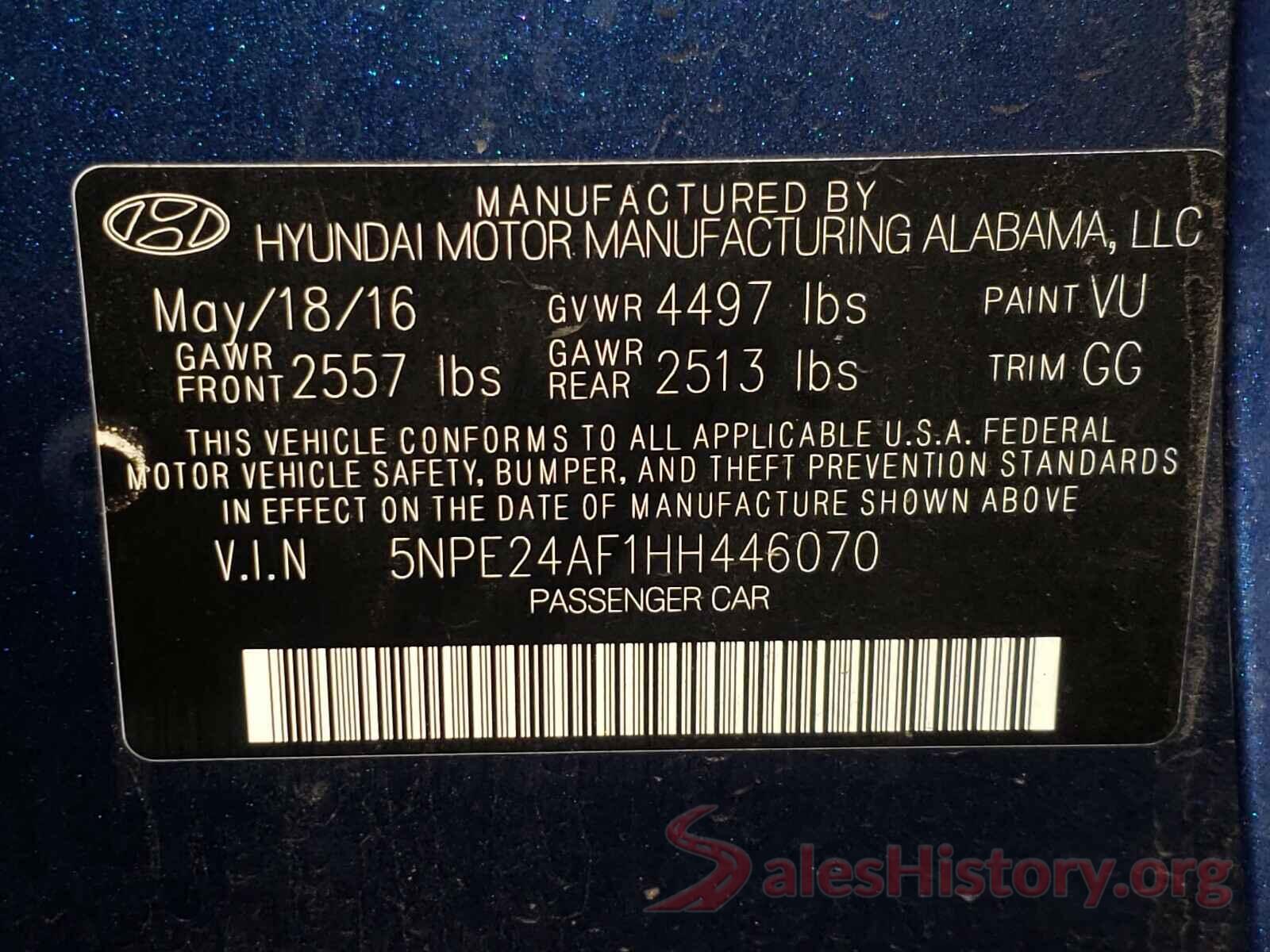 5NPE24AF1HH446070 2017 HYUNDAI SONATA