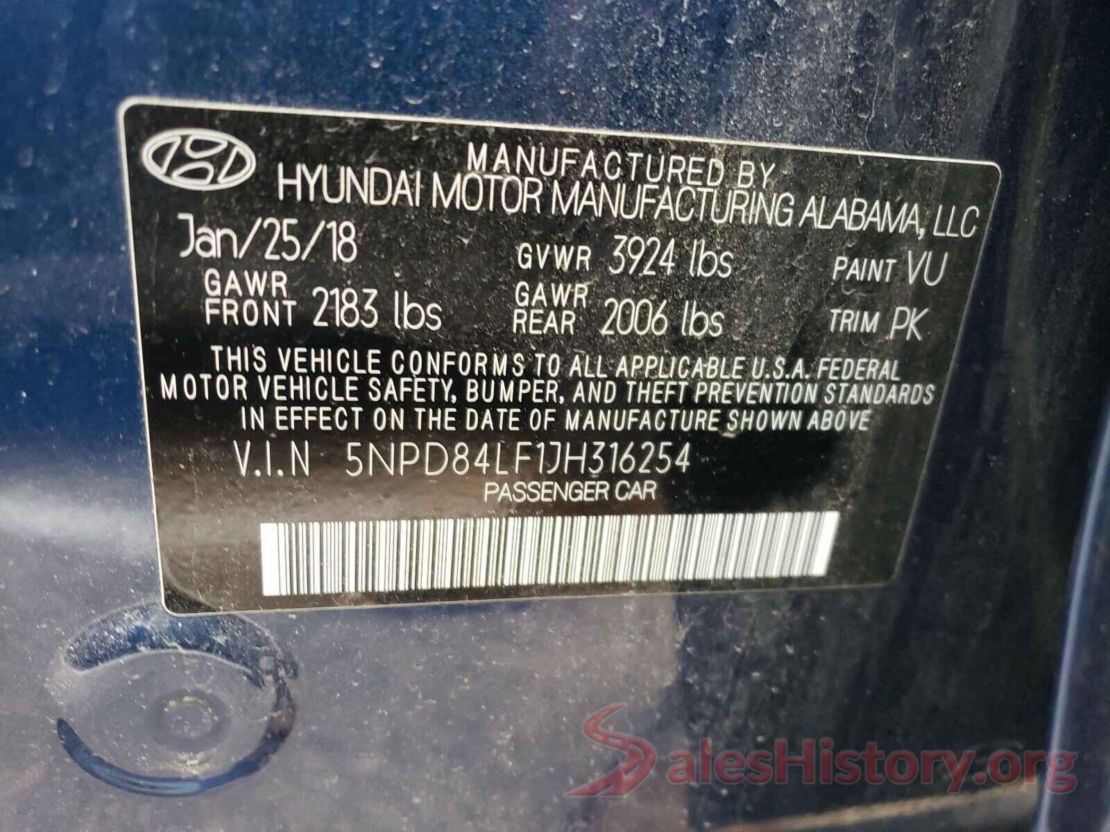 5NPD84LF1JH316254 2018 HYUNDAI ELANTRA