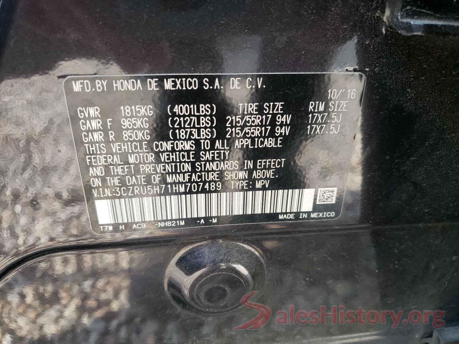 3CZRU5H71HM707489 2017 HONDA HR-V