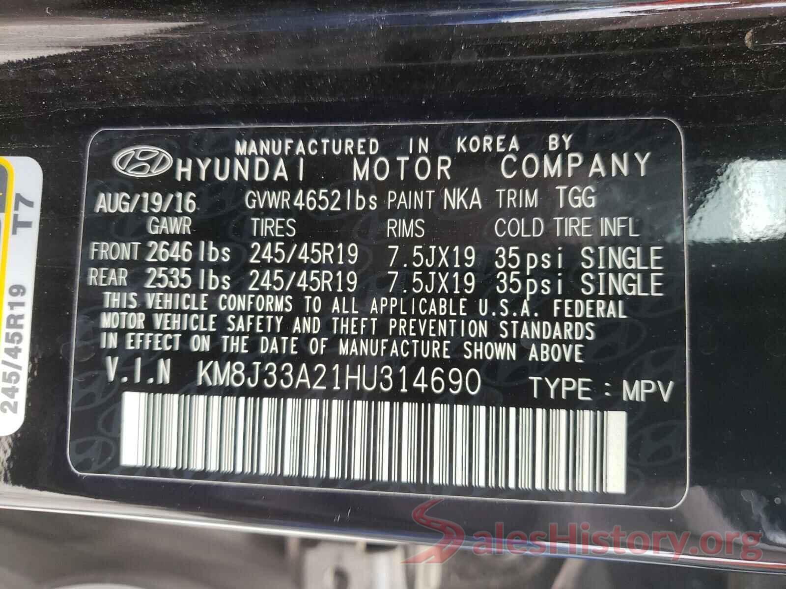 KM8J33A21HU314690 2017 HYUNDAI TUCSON