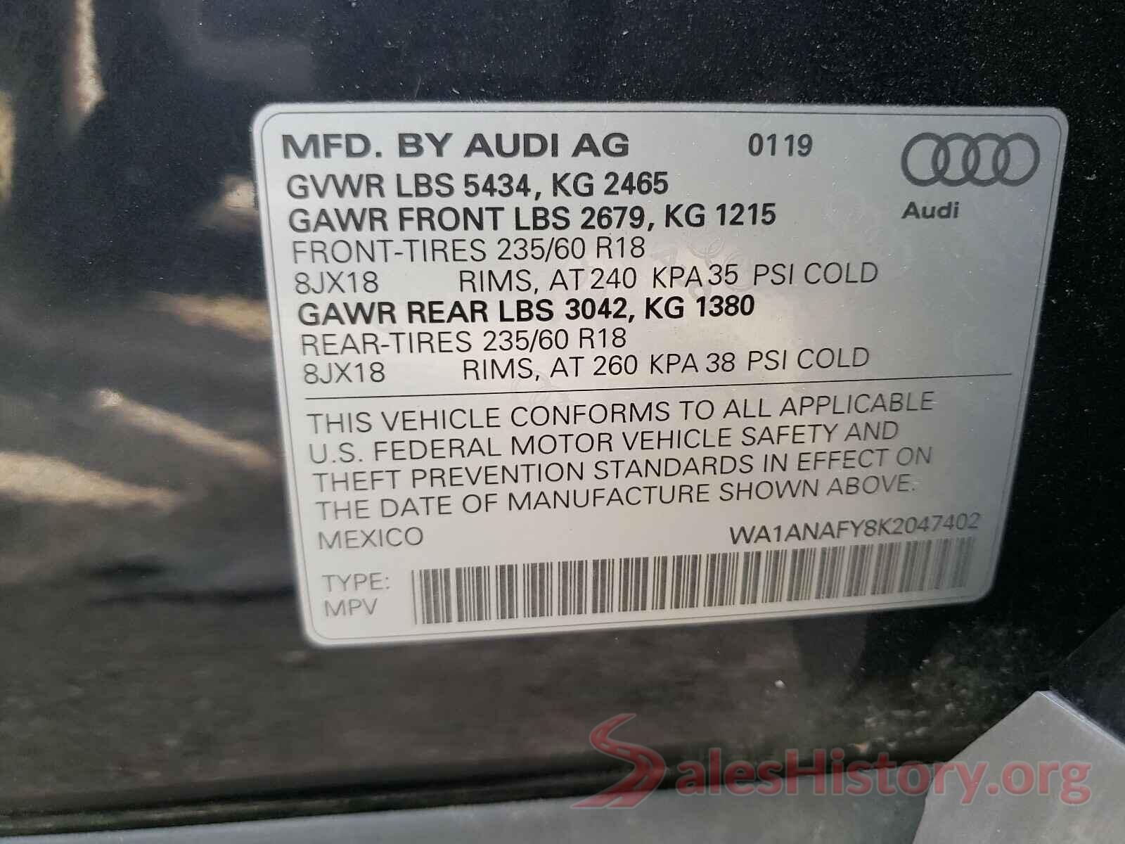 WA1ANAFY8K2047402 2019 AUDI Q5