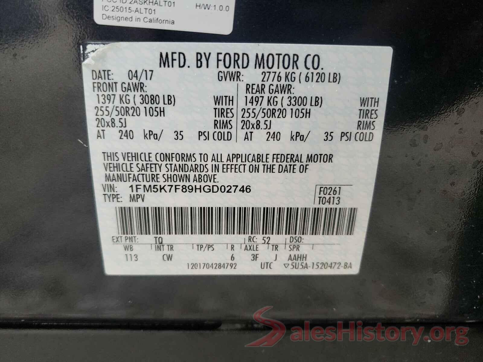 1FM5K7F89HGD02746 2017 FORD EXPLORER