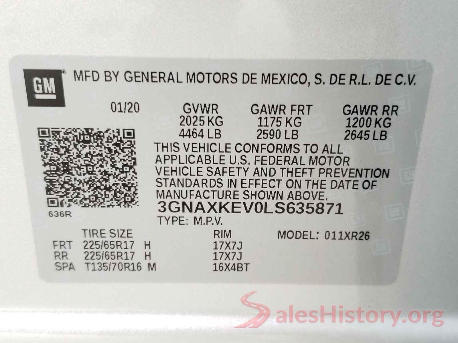 3GNAXKEV0LS635871 2020 CHEVROLET EQUINOX