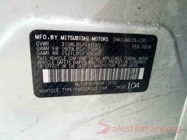 ML32F3FJ3KHF13102 2019 MITSUBISHI MIRAGE