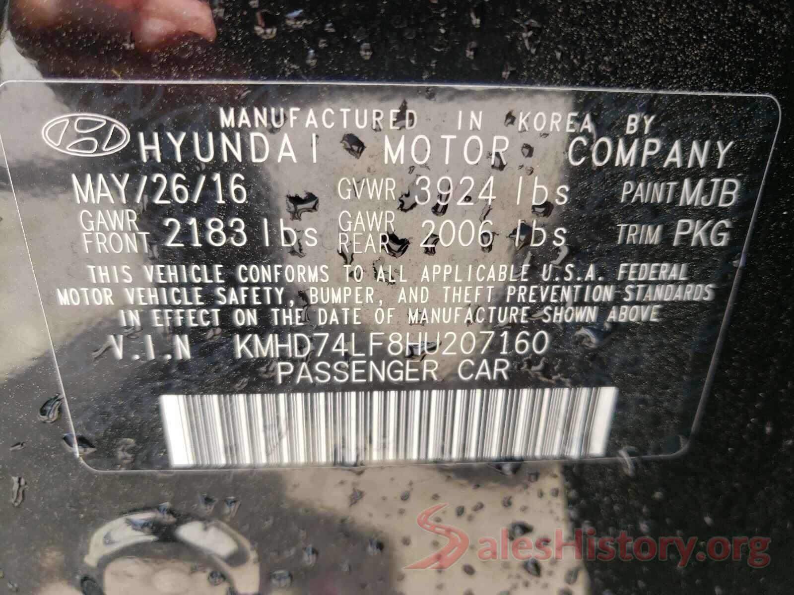 KMHD74LF8HU207160 2017 HYUNDAI ELANTRA