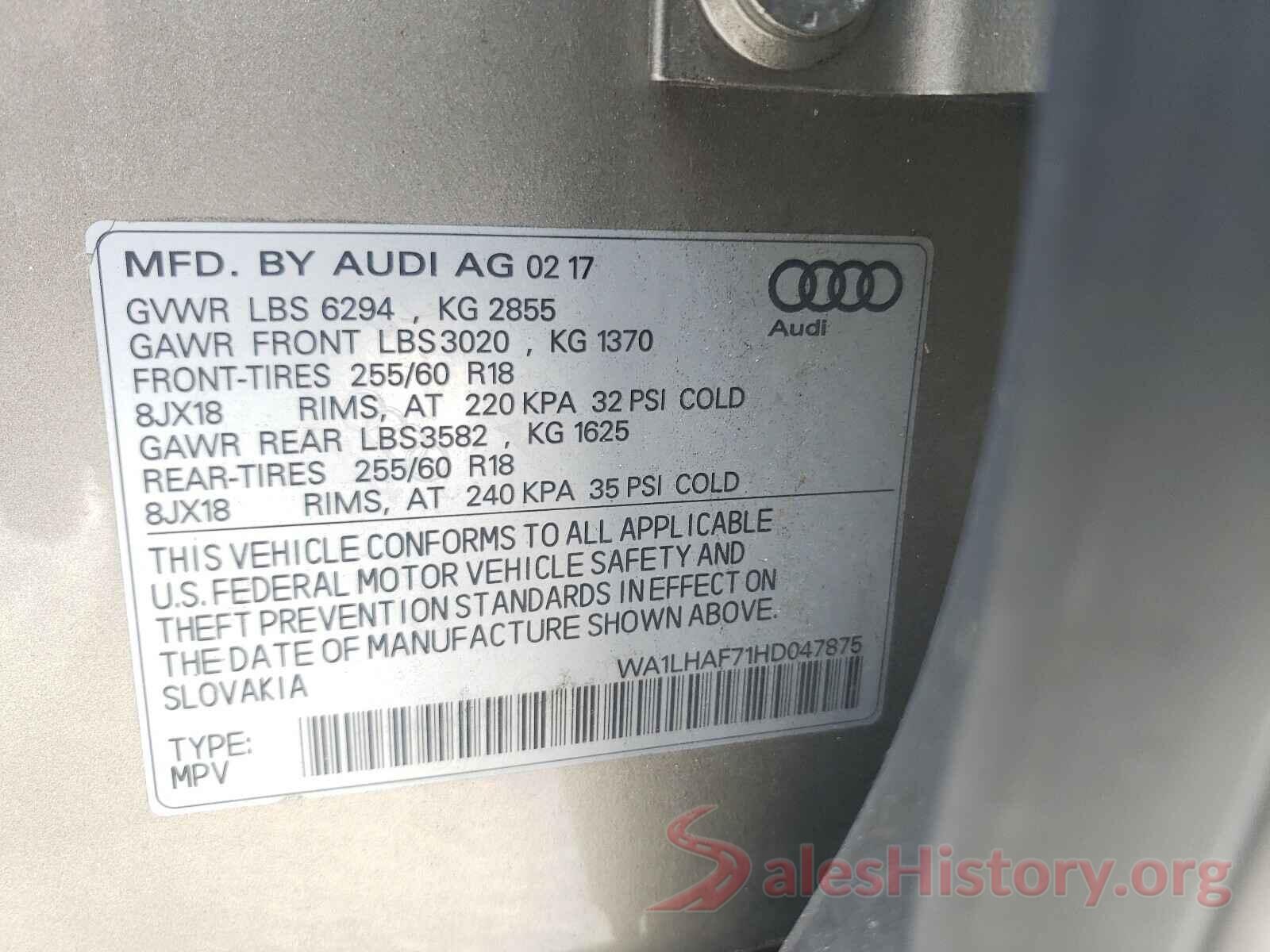 WA1LHAF71HD047875 2017 AUDI Q7