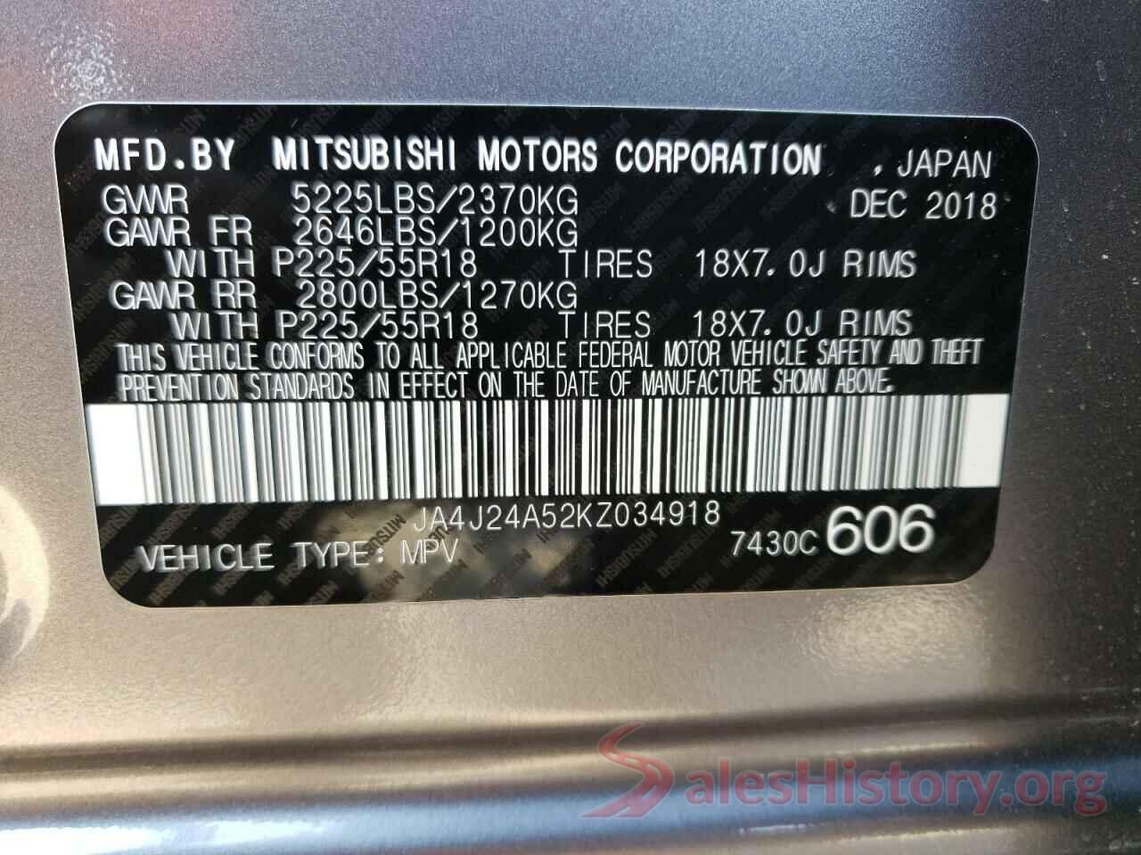 JA4J24A52KZ034918 2019 MITSUBISHI OUTLANDER