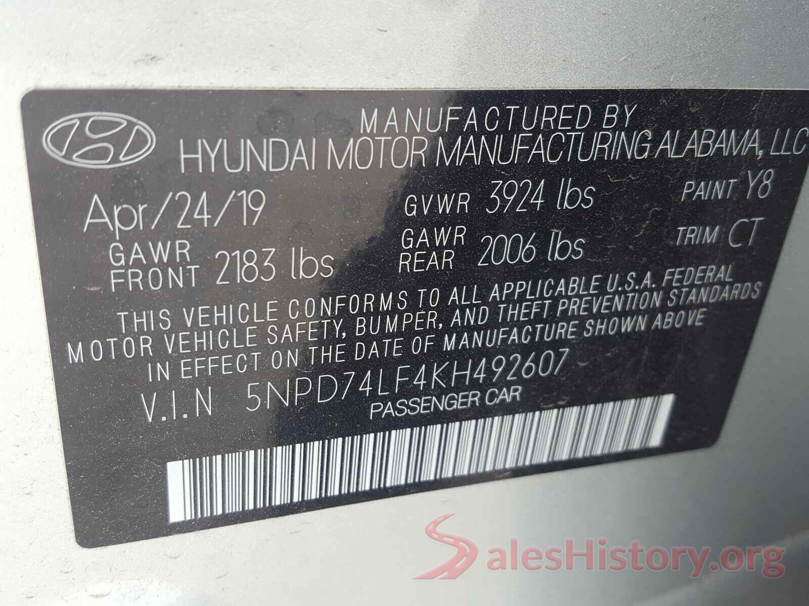 5NPD74LF4KH492607 2019 HYUNDAI ELANTRA