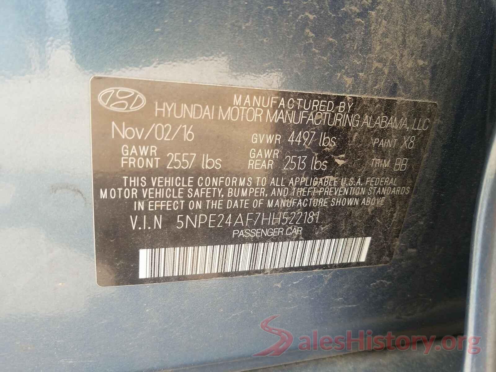 5NPE24AF7HH522181 2017 HYUNDAI SONATA