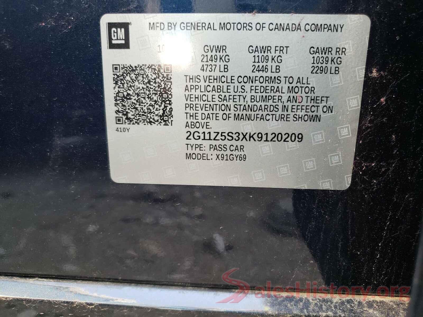 2G11Z5S3XK9120209 2019 CHEVROLET IMPALA