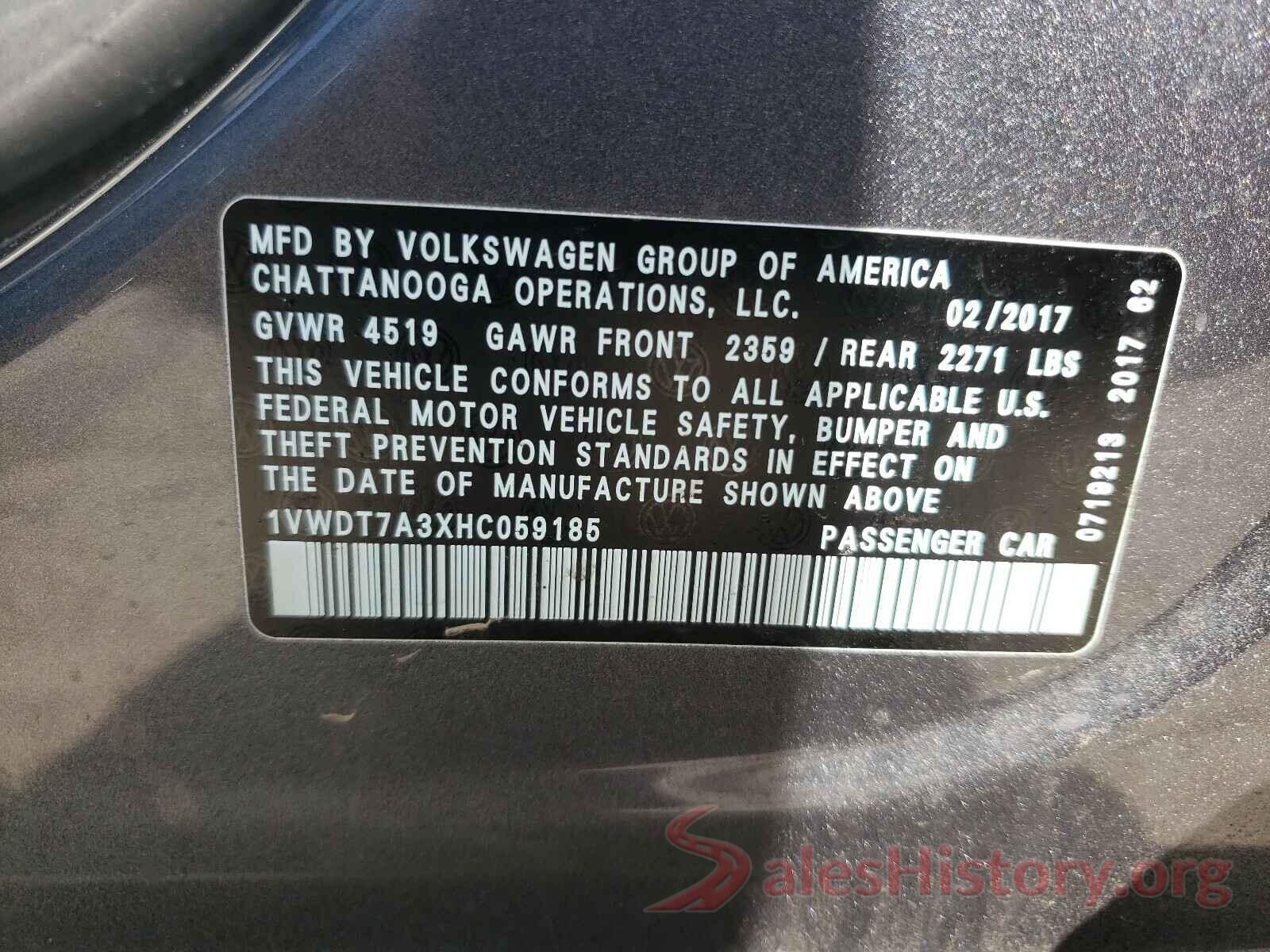 1VWDT7A3XHC059185 2017 VOLKSWAGEN PASSAT