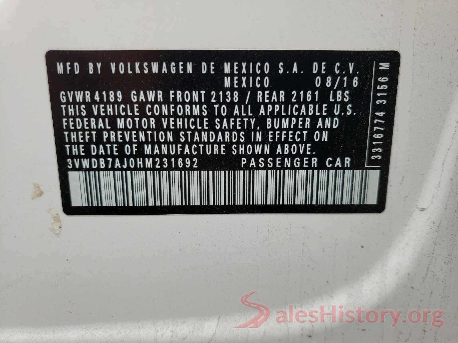 3VWDB7AJ0HM231692 2017 VOLKSWAGEN JETTA